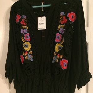 New Free People Serafina Embroidered Top Sz S